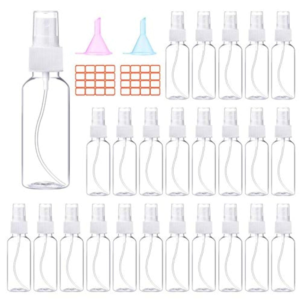 E-accexpert 24-pack 2oz spray bottles laid out for easy-organized storage and travel.