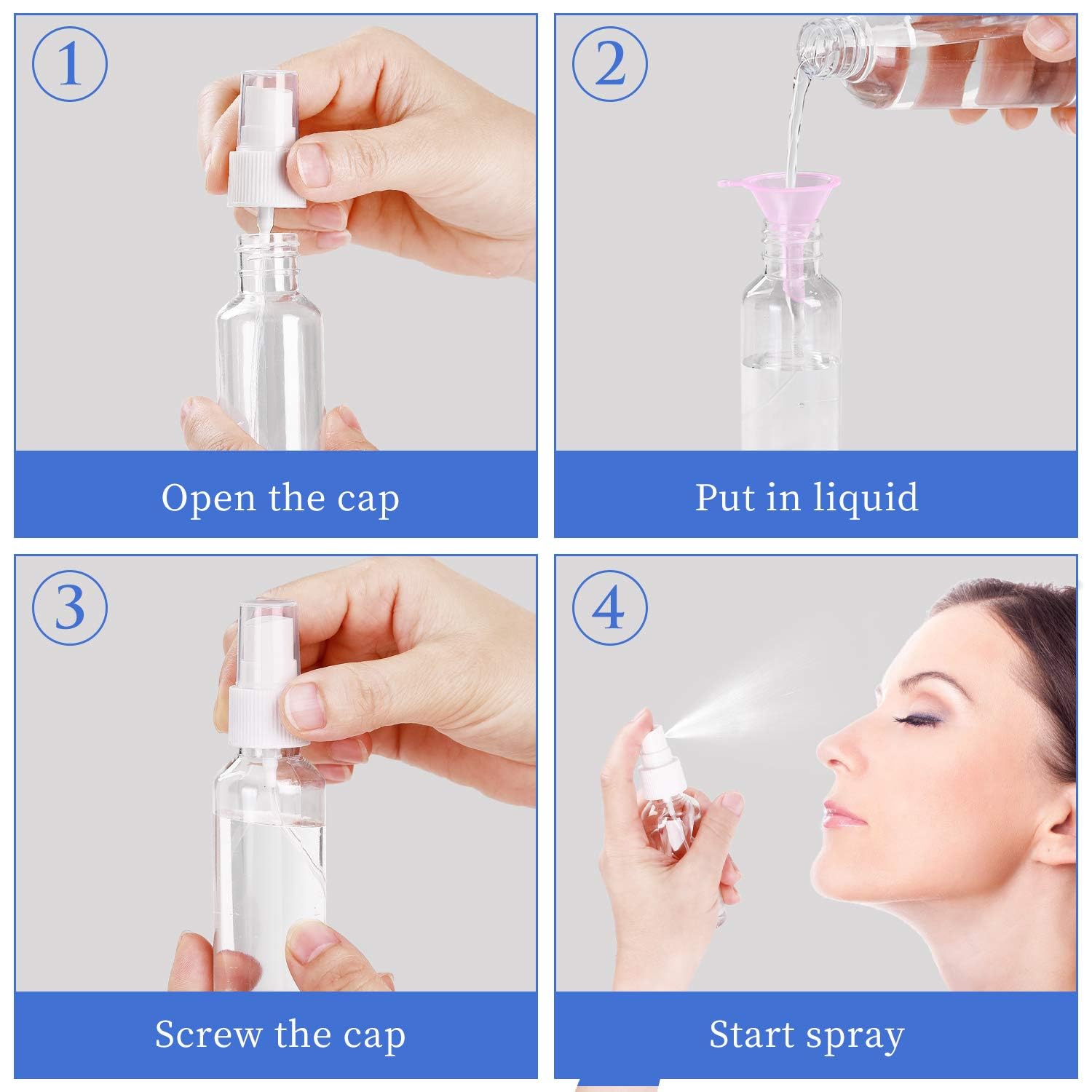 E-accexpert compact bottles for versatile home cleaning and personal care routines.