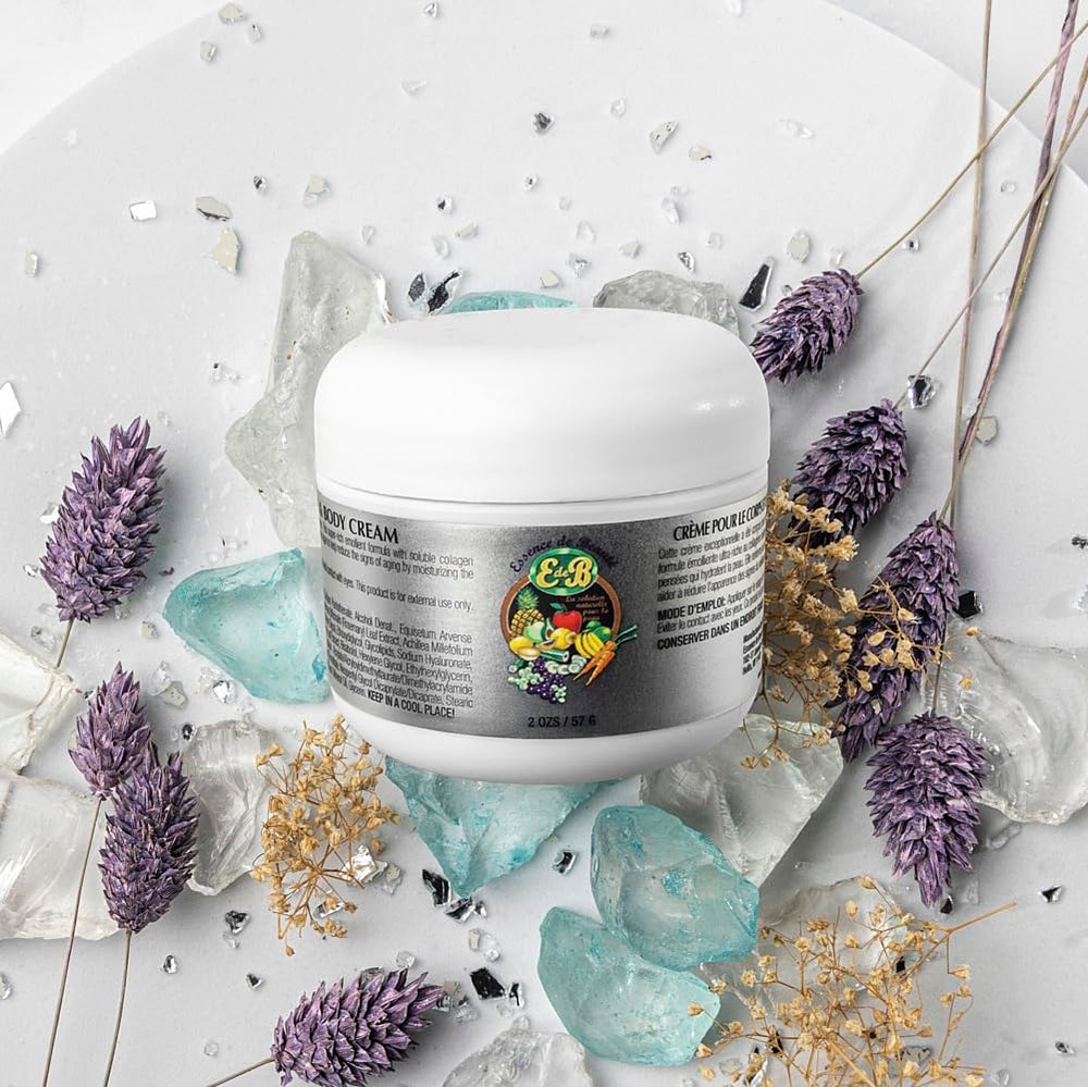 E de B Essence de Beaute cream texture close-up highlighting Vitamin E boost for skin nourishment