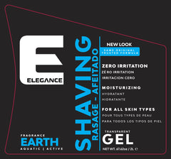 E Elegance aquatic-earth fragrance application enhances post-shave refreshment and skin comfort.