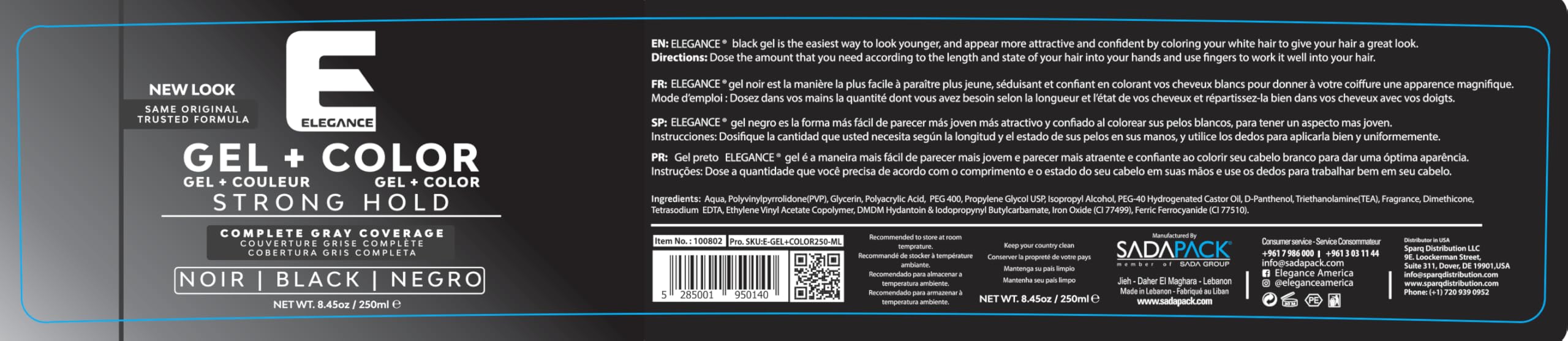 E Elegance Black Gel application demonstrates color-infused styling for gray coverage