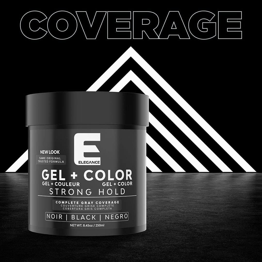 E Elegance Black Gel close-up highlights smooth texture and versatile hold for looks