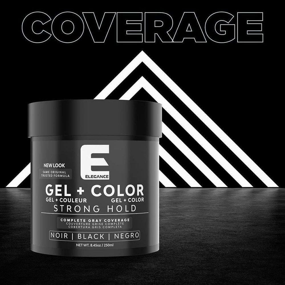 E Elegance Black Gel close-up highlights smooth texture and versatile hold for looks