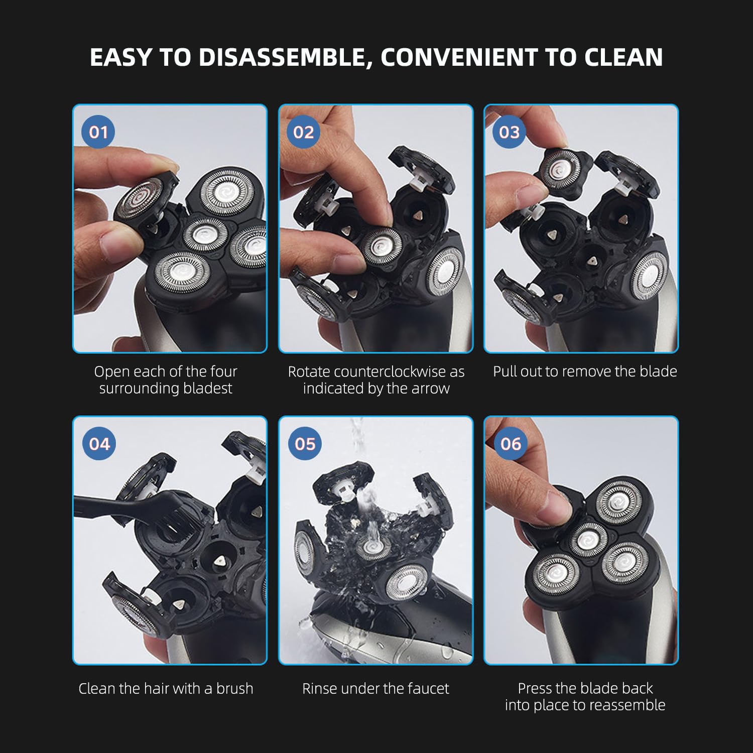 E-Hunter Freedom Grooming blade pack image with five-blade heads for versatility.