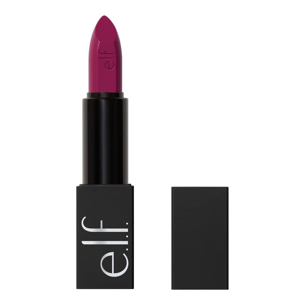 e.l.f. O Face Satin Lipstick packaging with magnetic cap signals premium storage and security.