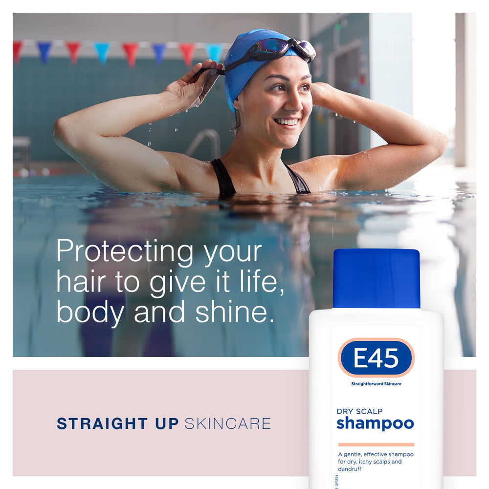 Brillo natural tras usar E45 Dermatológico para cabello sano.