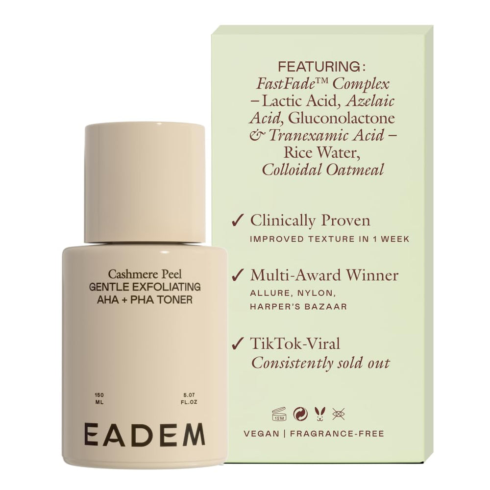 EADEM Cashmere Peel bottle—gentle exfoliation for smoother skin.