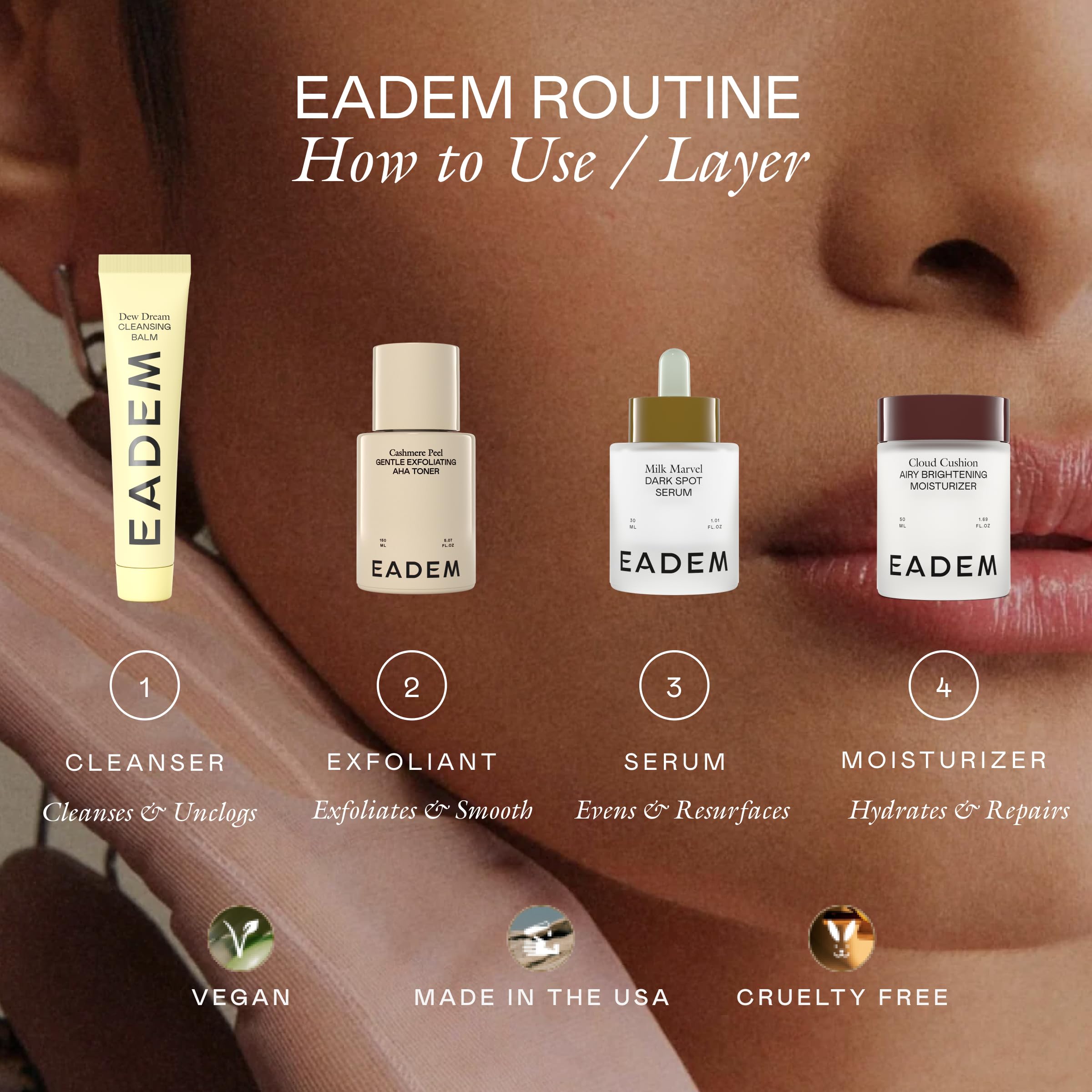 EADEM Milk Marvel packaging box communicates fragrance-free, vegan, cruelty-free branding