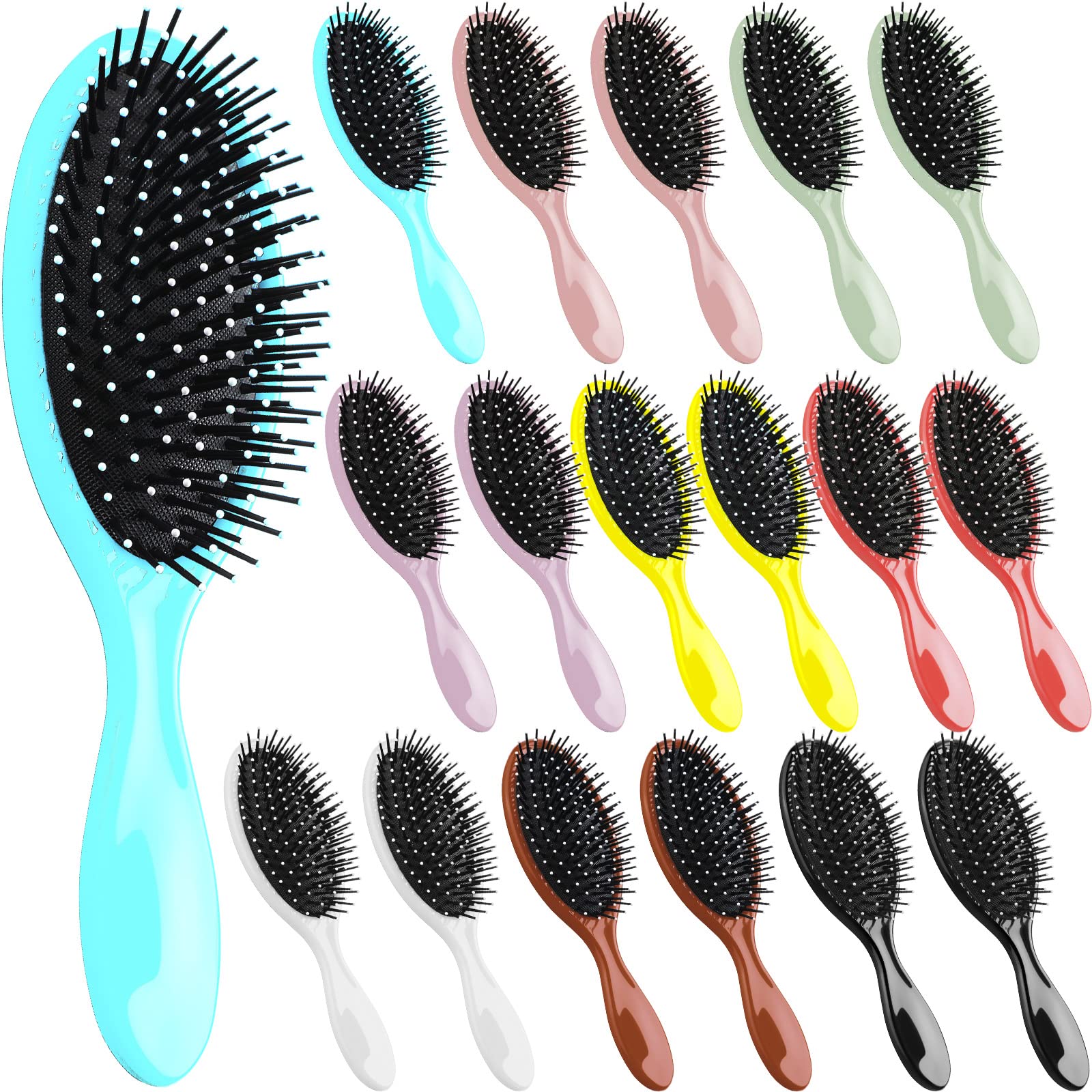 Eaasty 18-pcs detangler brush package shows assorted colors for easy detangling on the go.