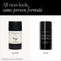 Each & Every coconut lime deodorant cap close-up showing a gentle formula for sensitive skin