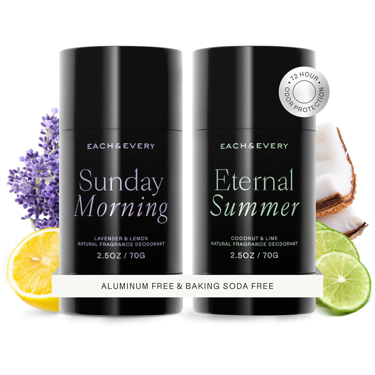 Each & Every Lavender Lemon deodorant packaging shows eco-friendly, clean design.