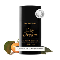 Each & Every aluminum-free deodorant packaging highlights eco-friendly materials for sustainable daily use.
