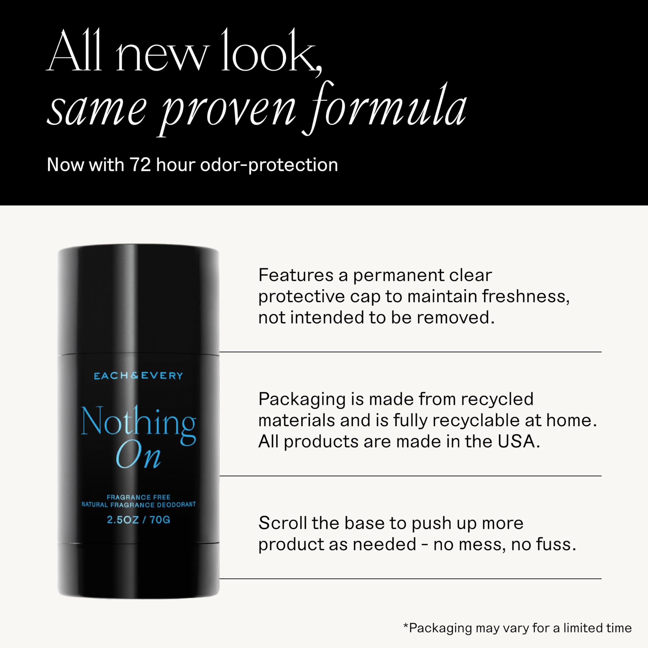 Each & Every aluminum-free deodorant stick closed for travel