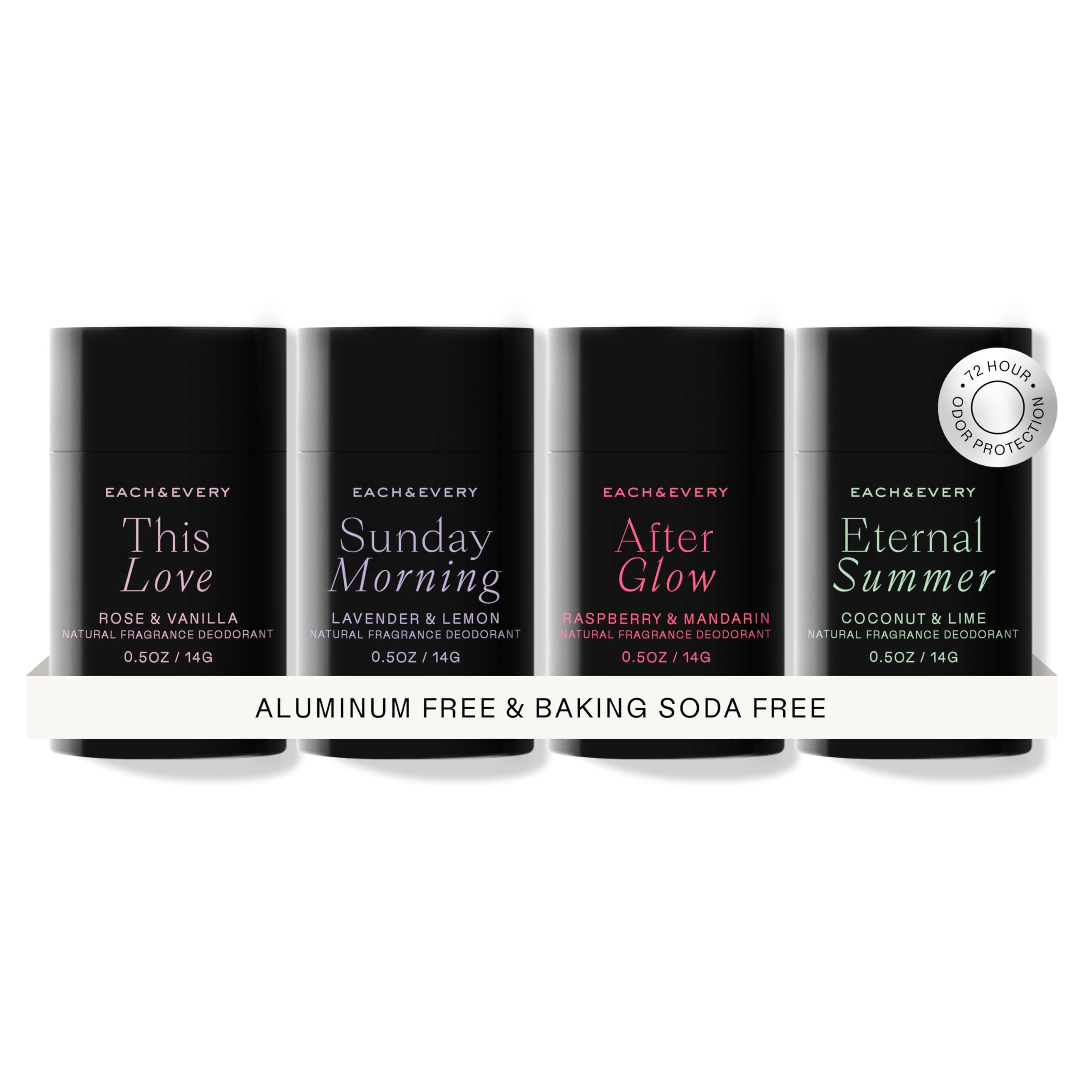 Each & Every raspberry-mandarin deodorant stick offers all-day odor protection for sensitive skin.