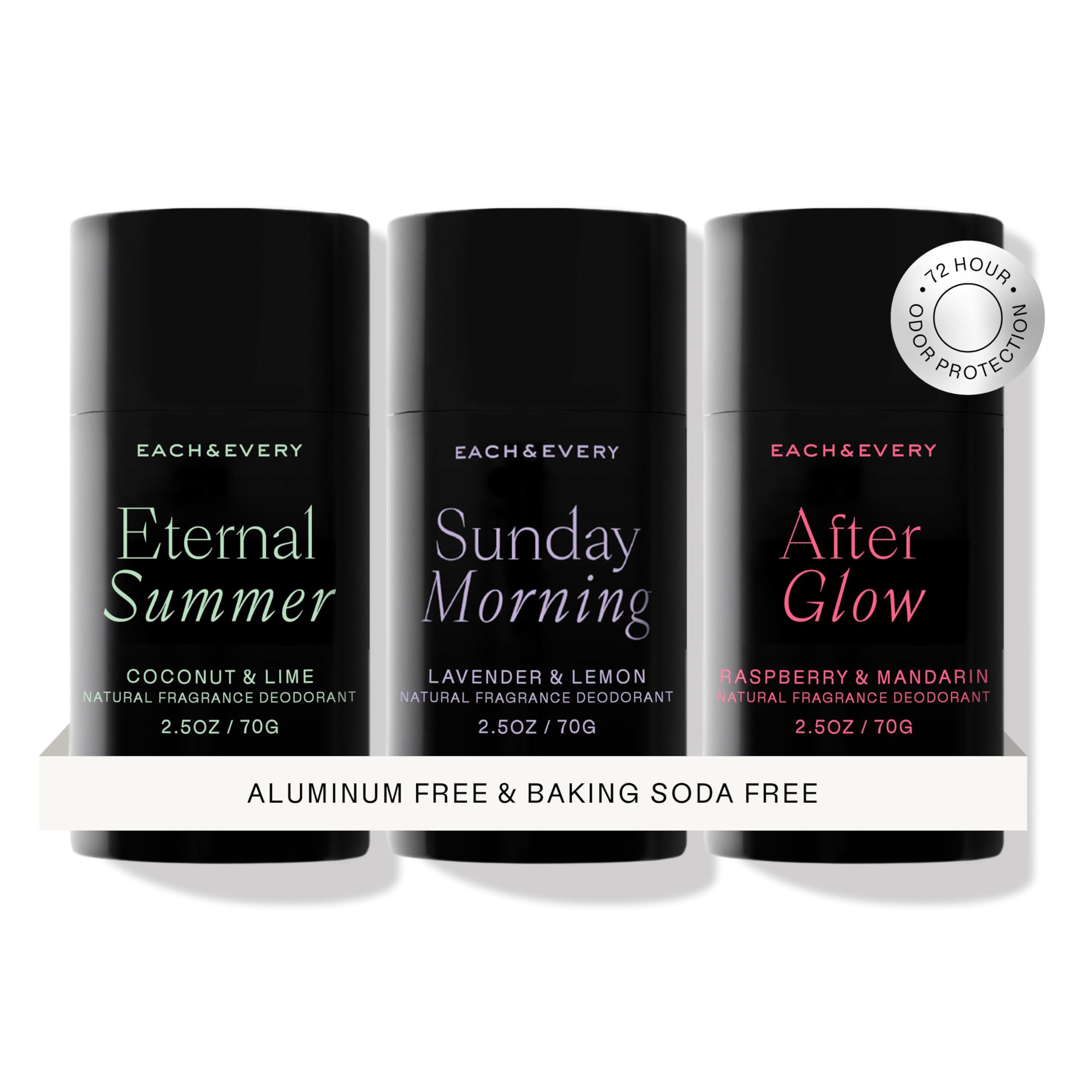 Each & Every raspberry-mandarin deodorant swatch for gentle, all-day freshness.