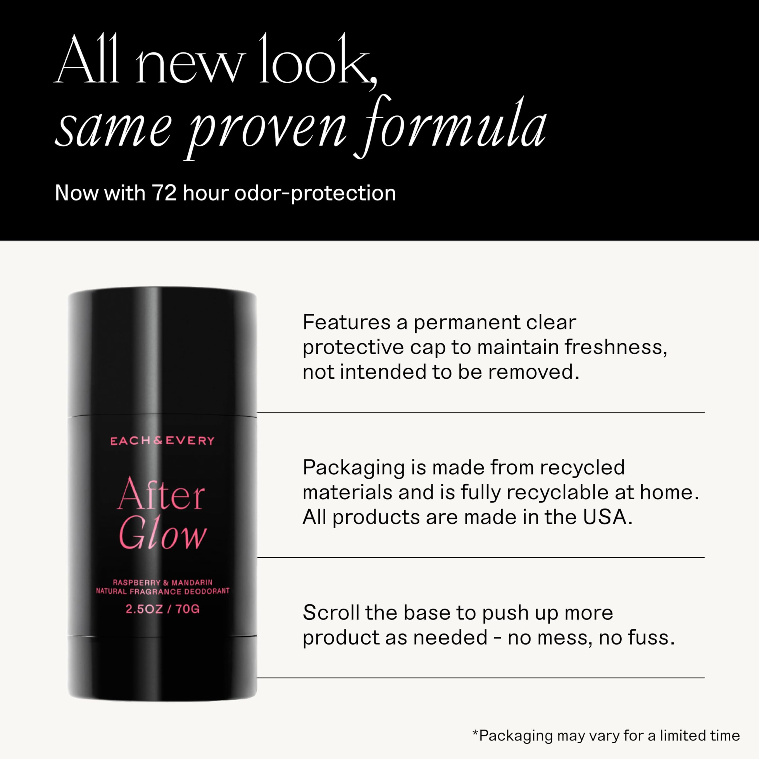 Each & Every aluminum-free deodorant application shows all-day freshness and skin comfort.
