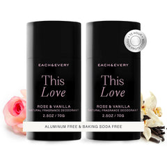 Each & Every rose-vanilla deodorant stick close-up showing smooth glide