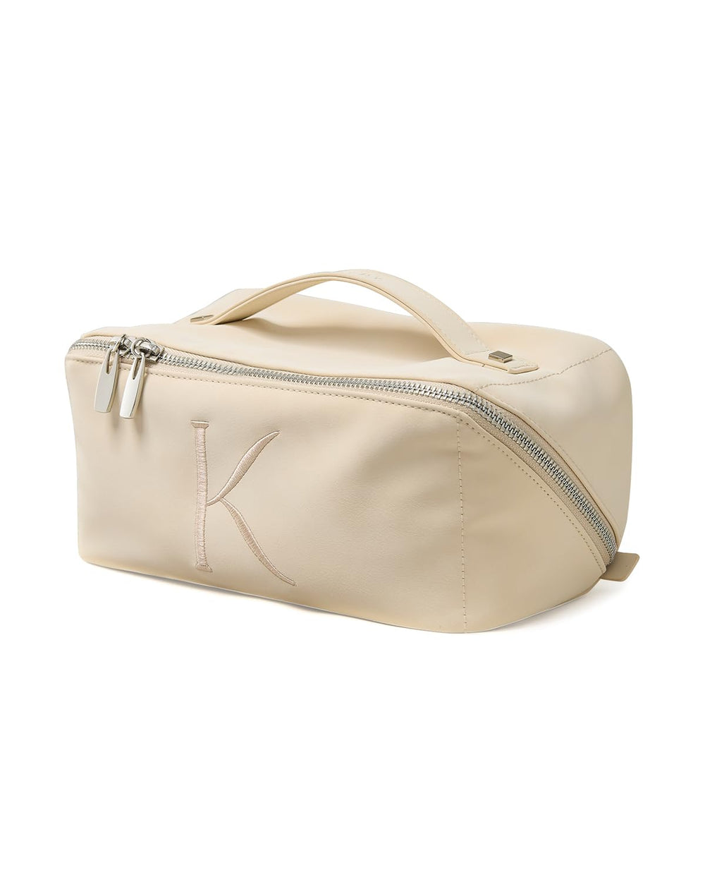 Eachy personalized makeup bag front view with initial K for gifting