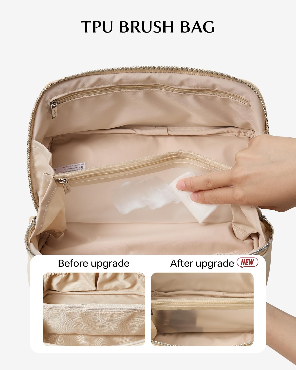 Eachy inner pockets and clear TPU brush pocket keep brushes tidy