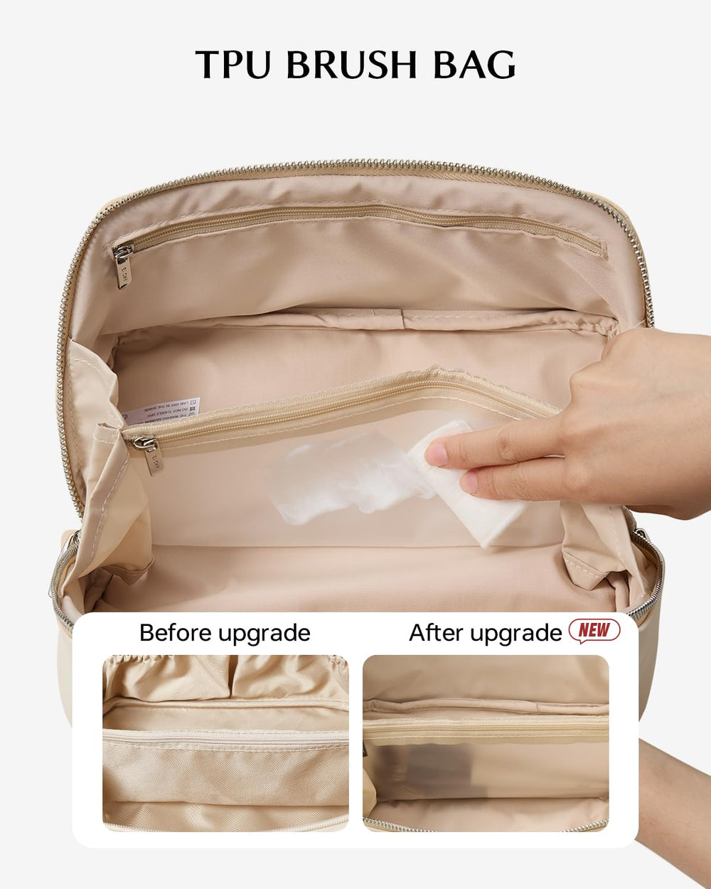 EACHY makeup bag clear TPU pocket keeps tools visible and protected.