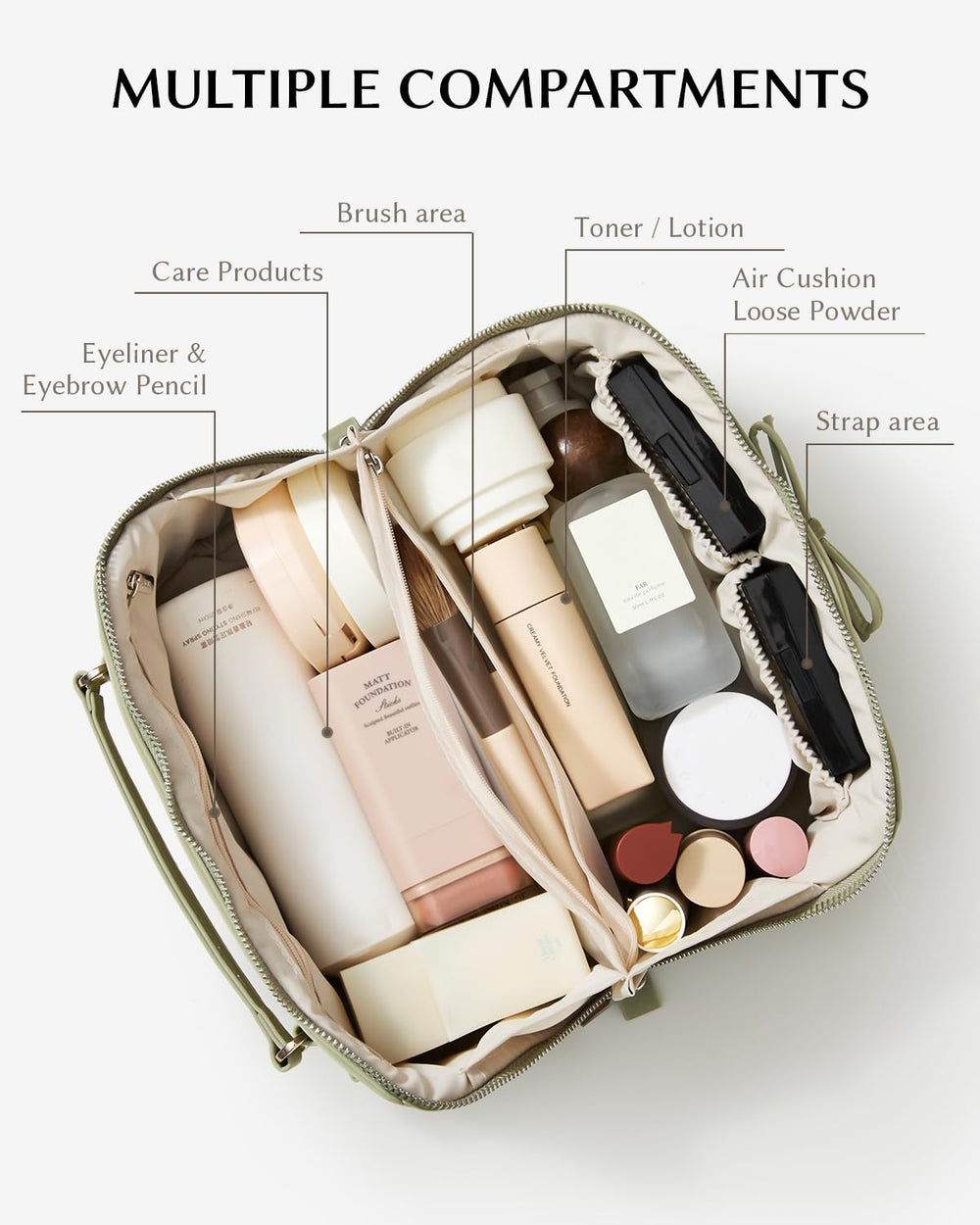EACHY makeup bag flat-open design enables easy packing and quick access on trips.