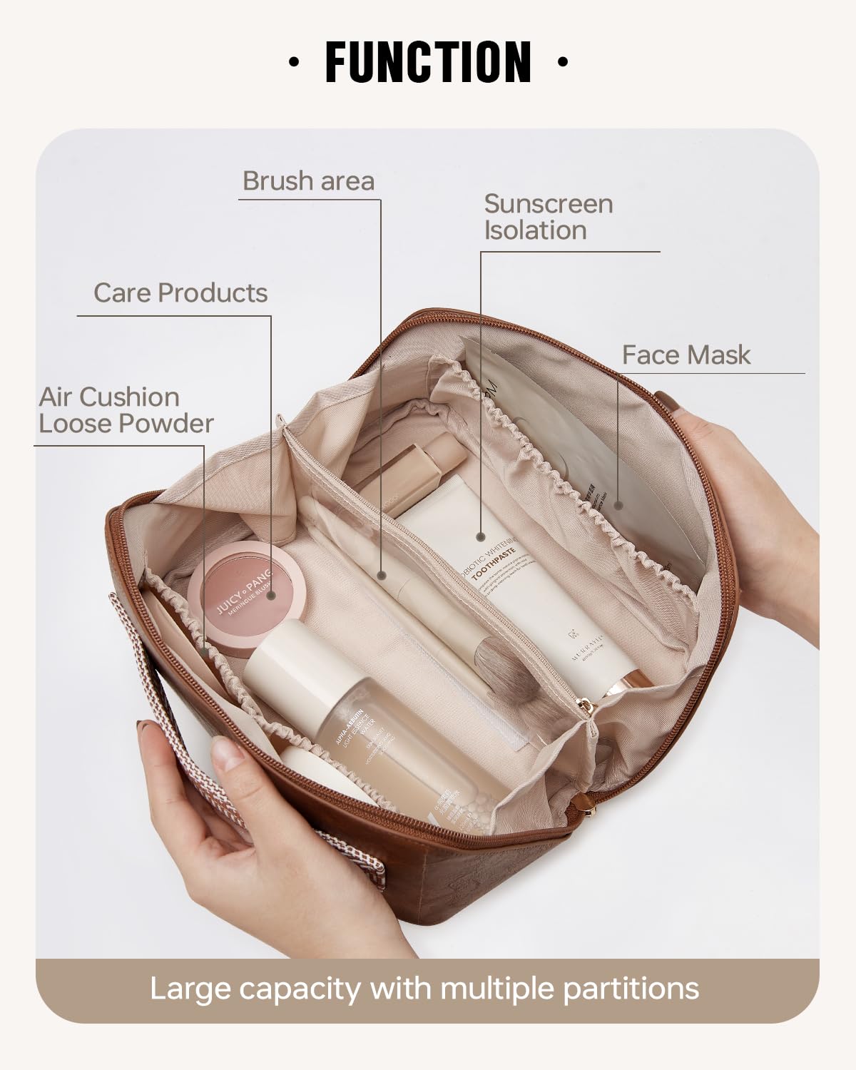 EACHY makeup bag inner pockets keep items organized and easy to locate.