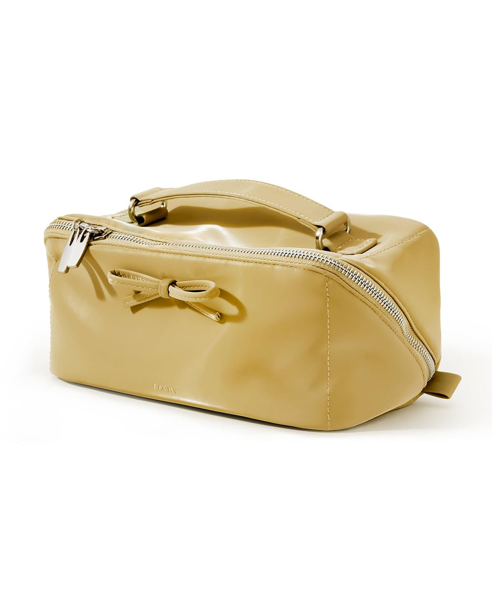 EACHY makeup bag pearl-sheen front view highlighting elegant travel-ready style