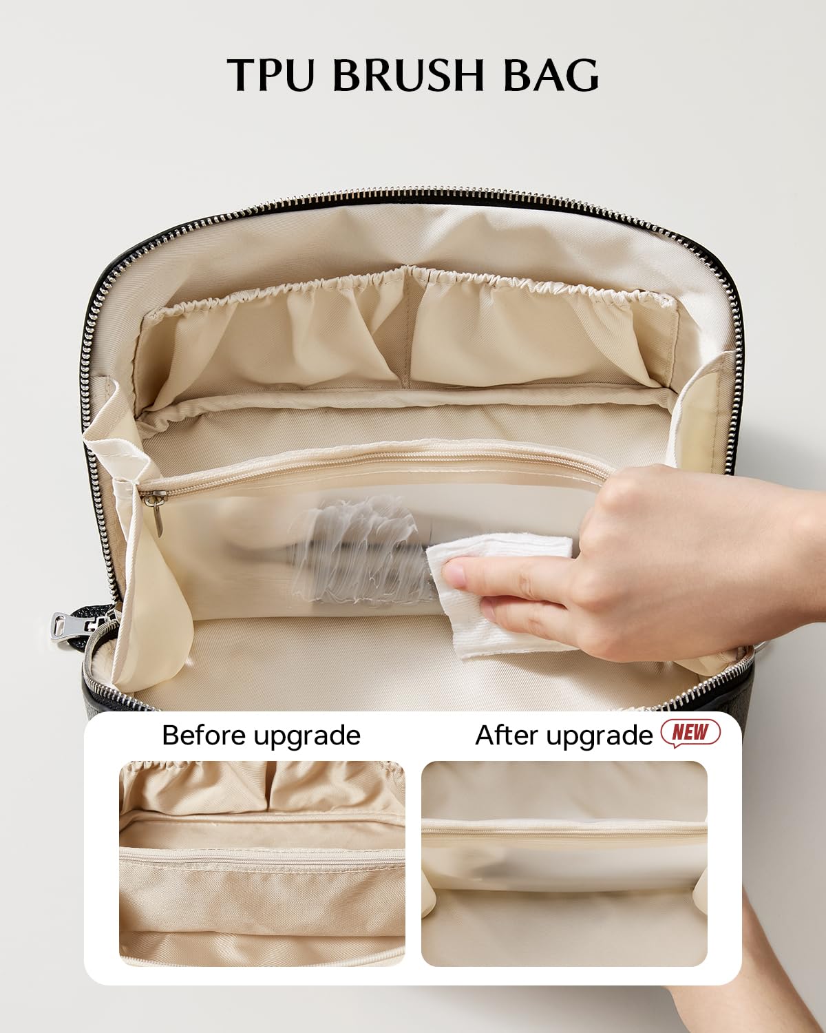 Eachy makeup bag close-up of water-resistant PU leather for daily use