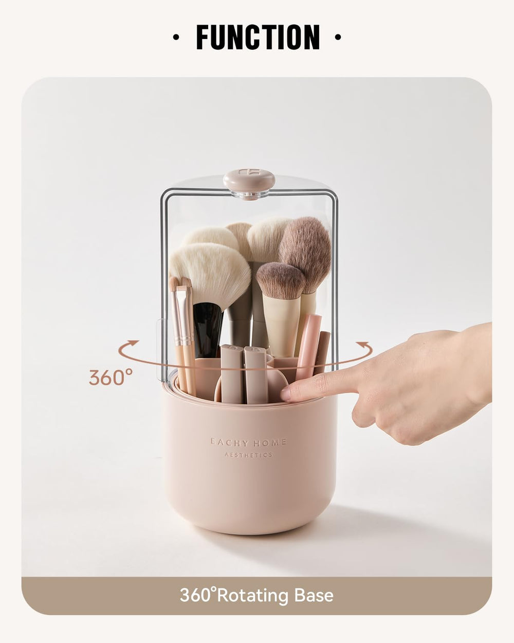 Eachy makeup brush holder front view shows seven sections.