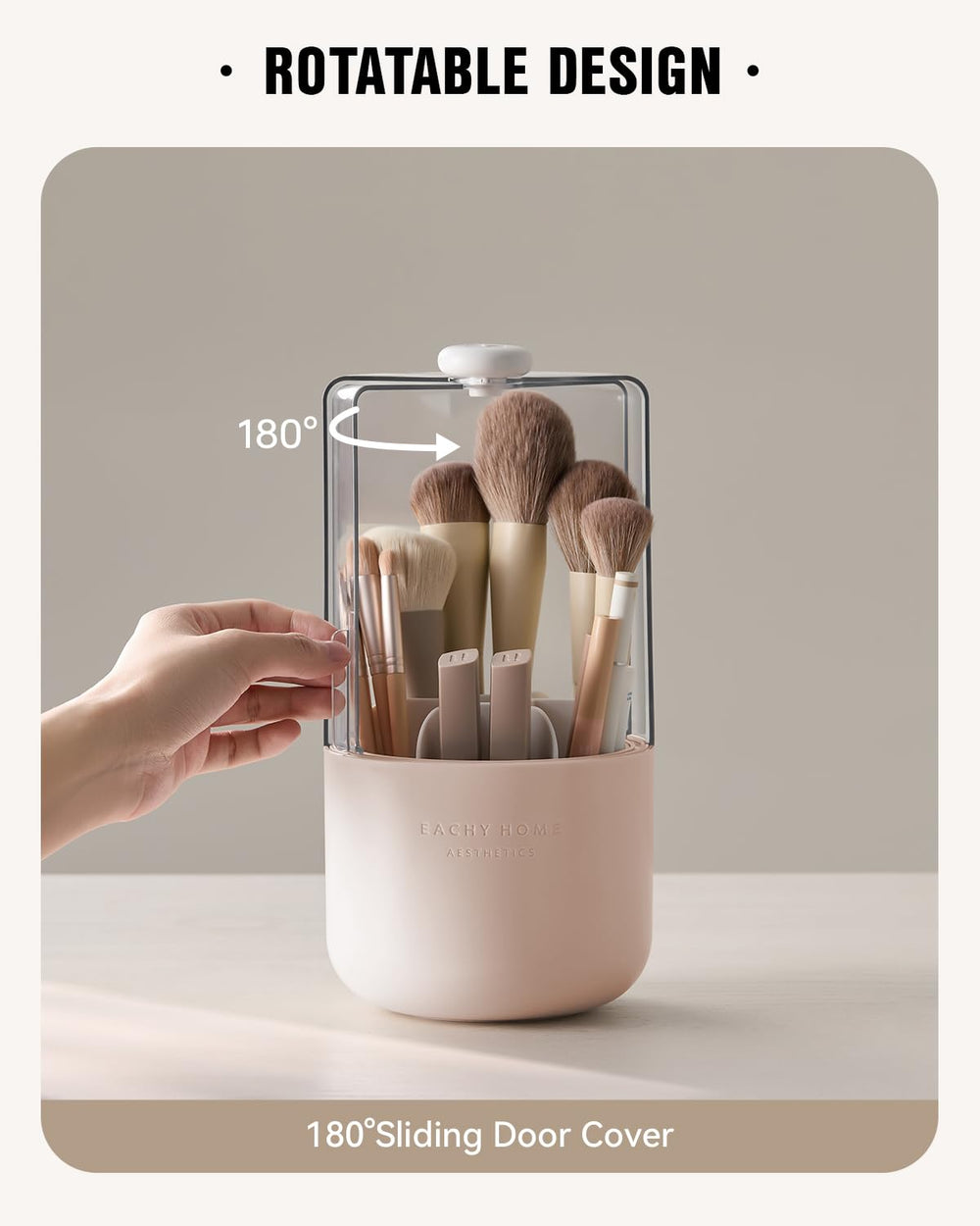 Eachy pink vanity design adds stylish, space-saving storage.