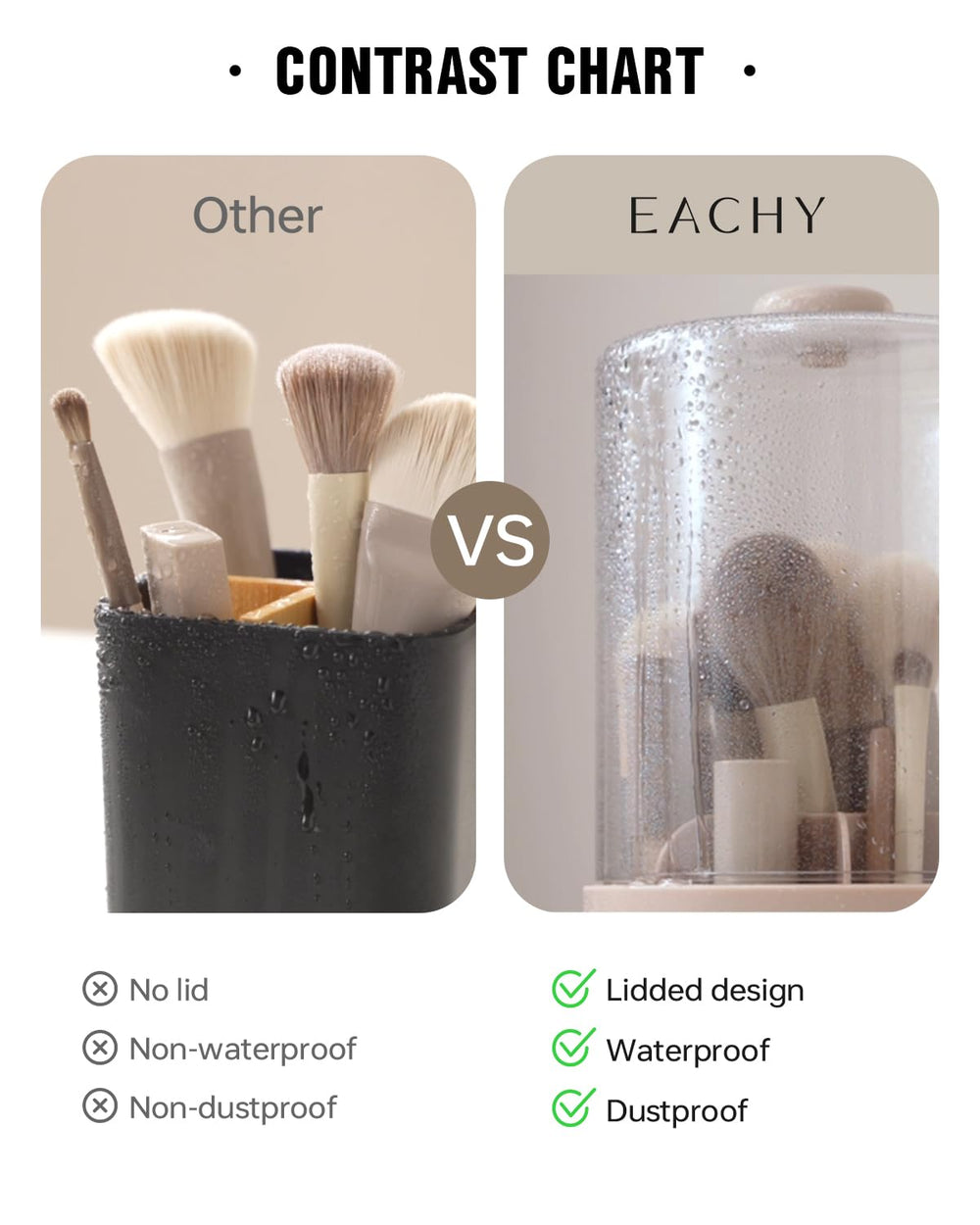 Eachy seven compartments organize brushes and tools neatly.