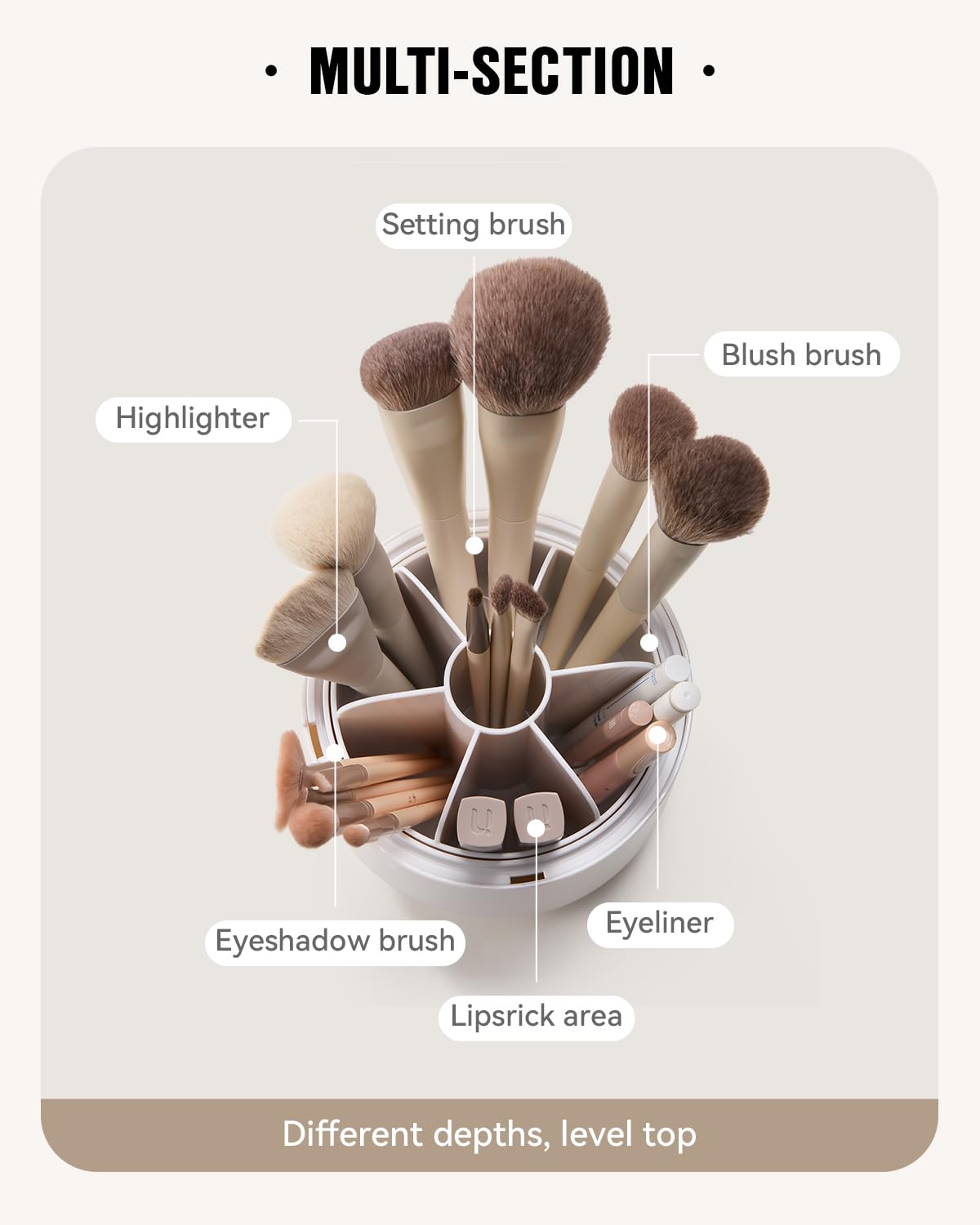 Eachy makeup brush holder side view highlights tall, compact profile.