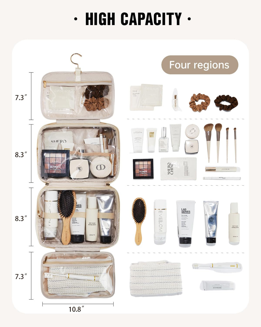 EACHY Toiletry Bag elastic bands secure items during transit.