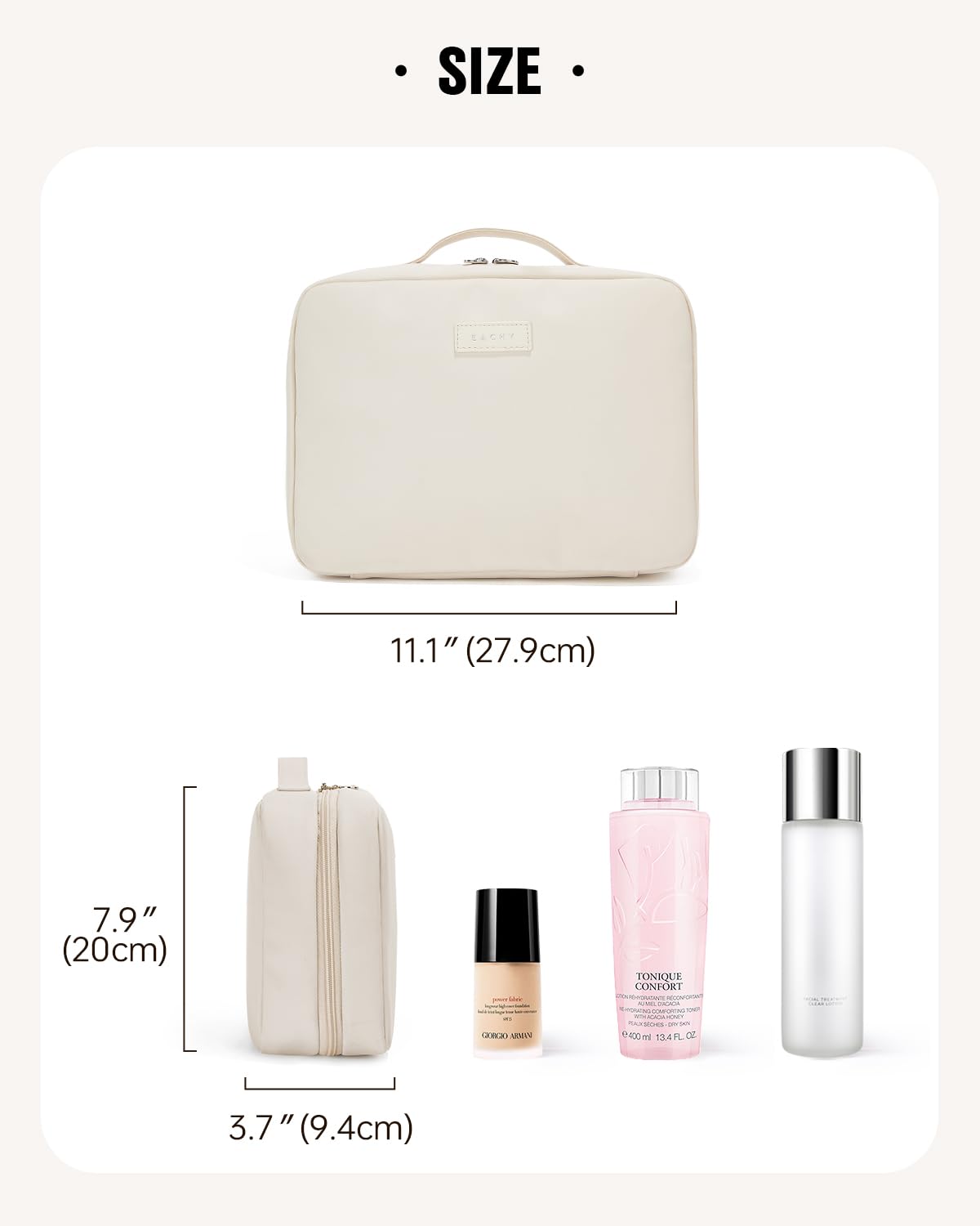EACHY Toiletry Bag transparent partitions allow quick access.