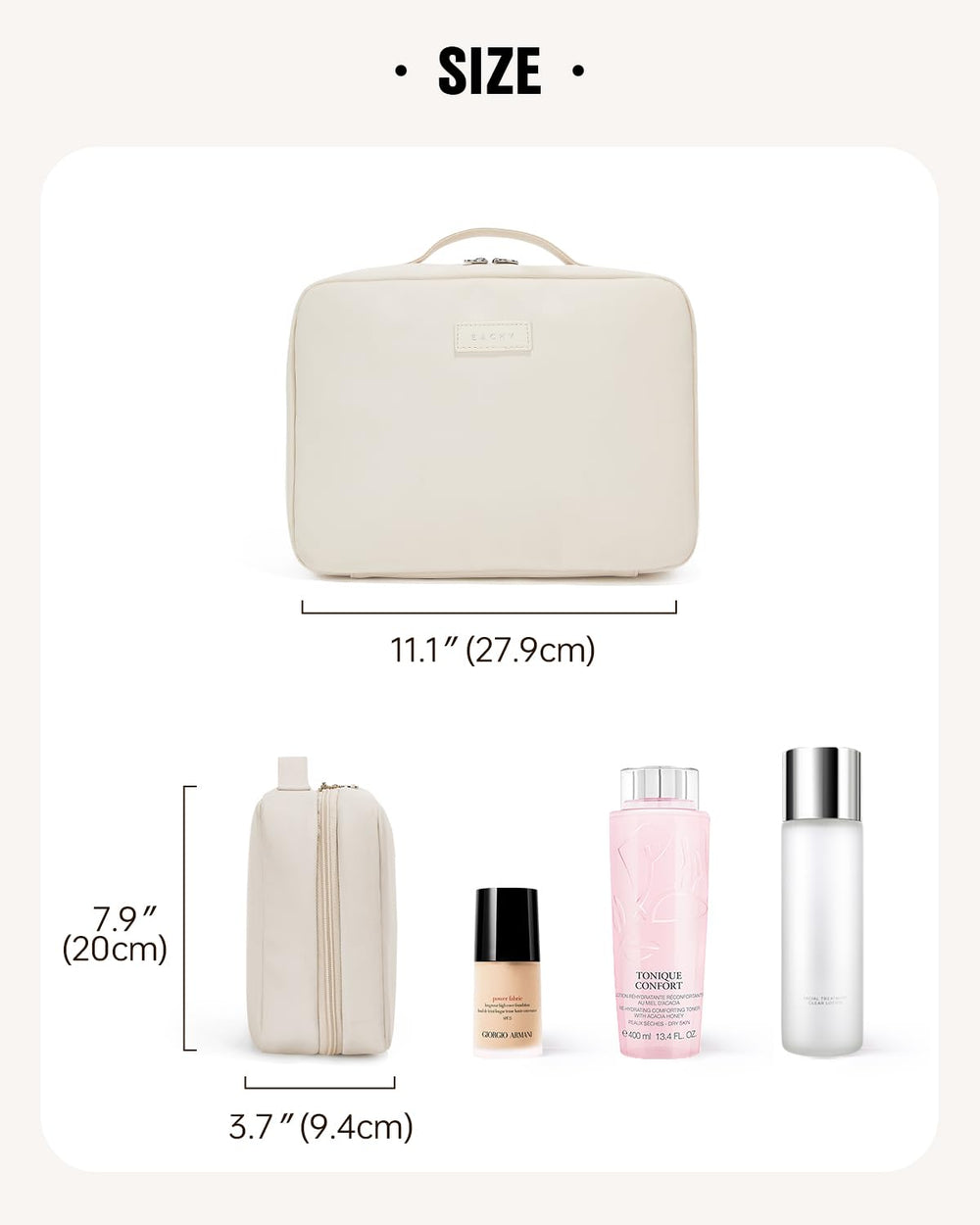 EACHY Toiletry Bag transparent partitions allow quick access.