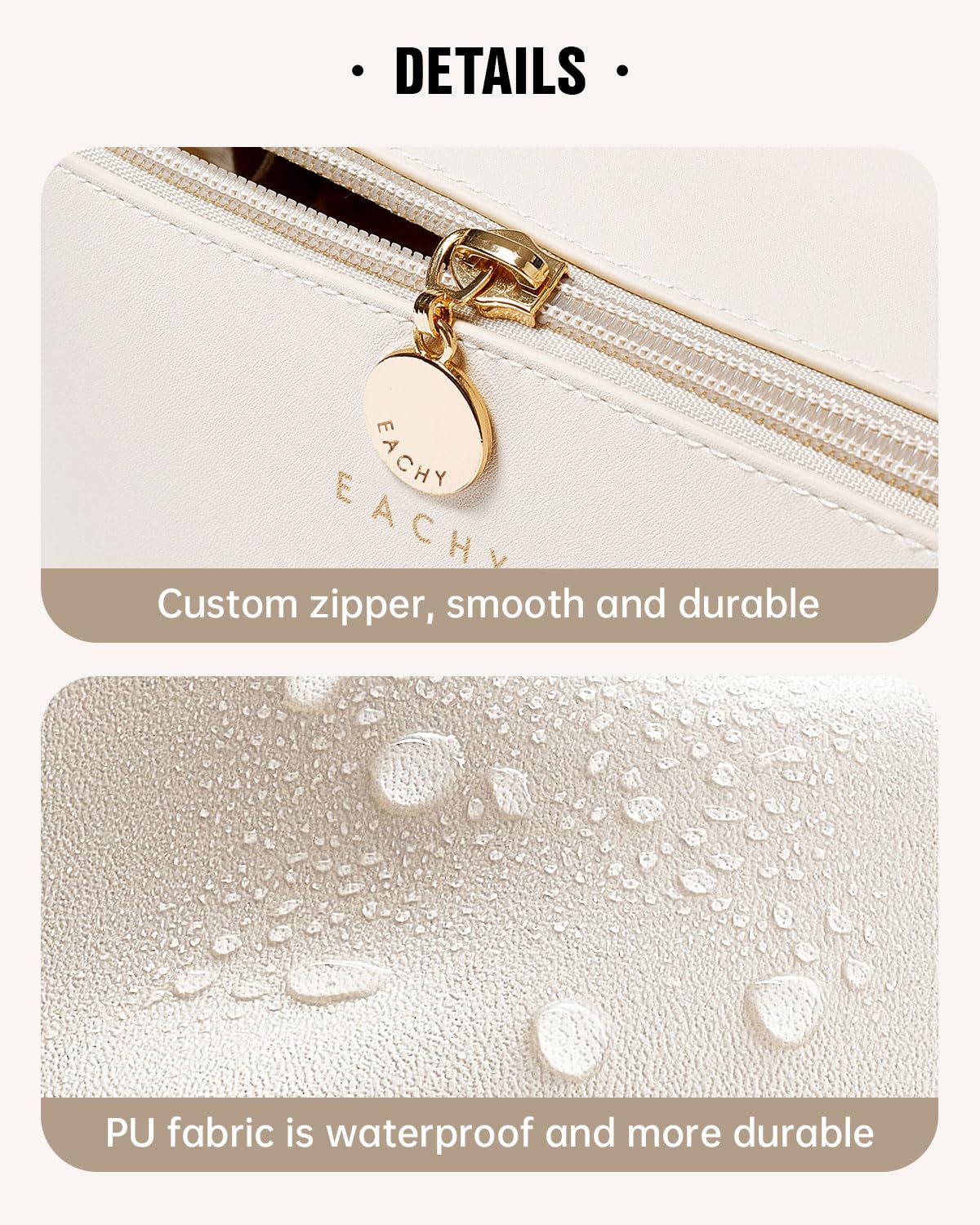 EACHY toiletry bag with wide handle offers easy carrying on trips.
