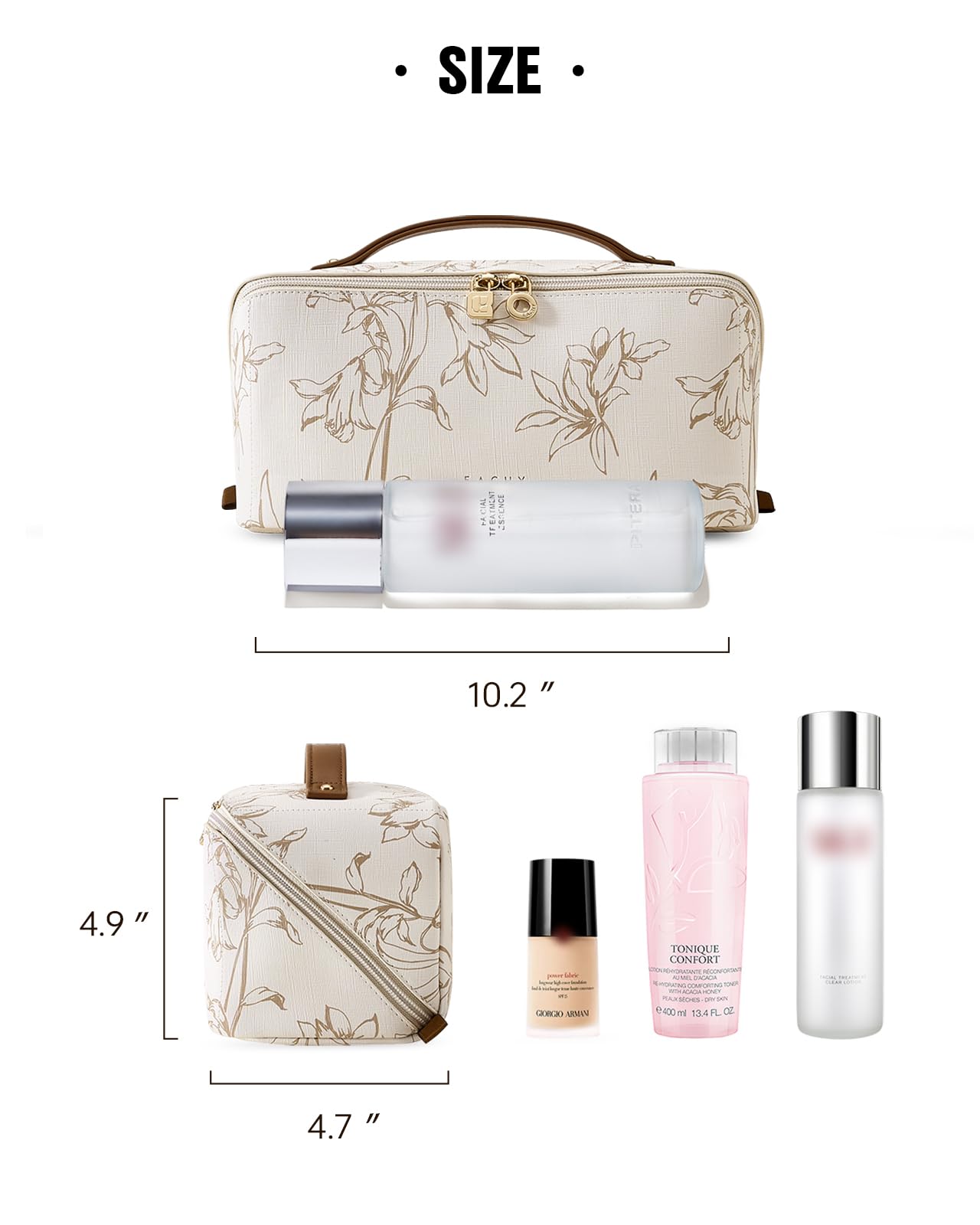 EACHY travel makeup bag beige durable polyester lining for long use