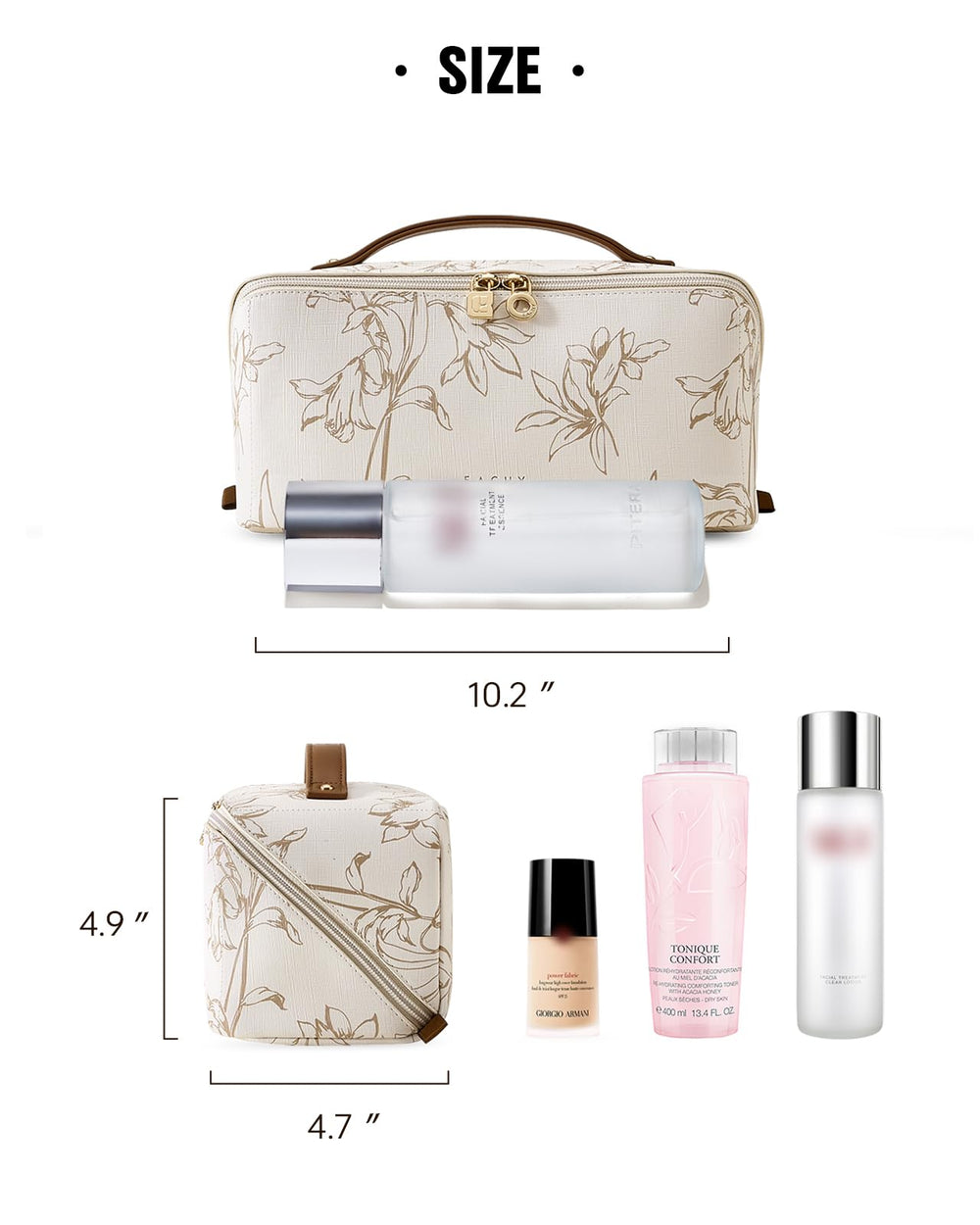 EACHY travel makeup bag beige durable polyester lining for long use