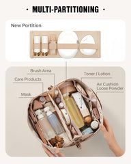 EACHY travel makeup bag beige spacious interior stores cosmetics neatly