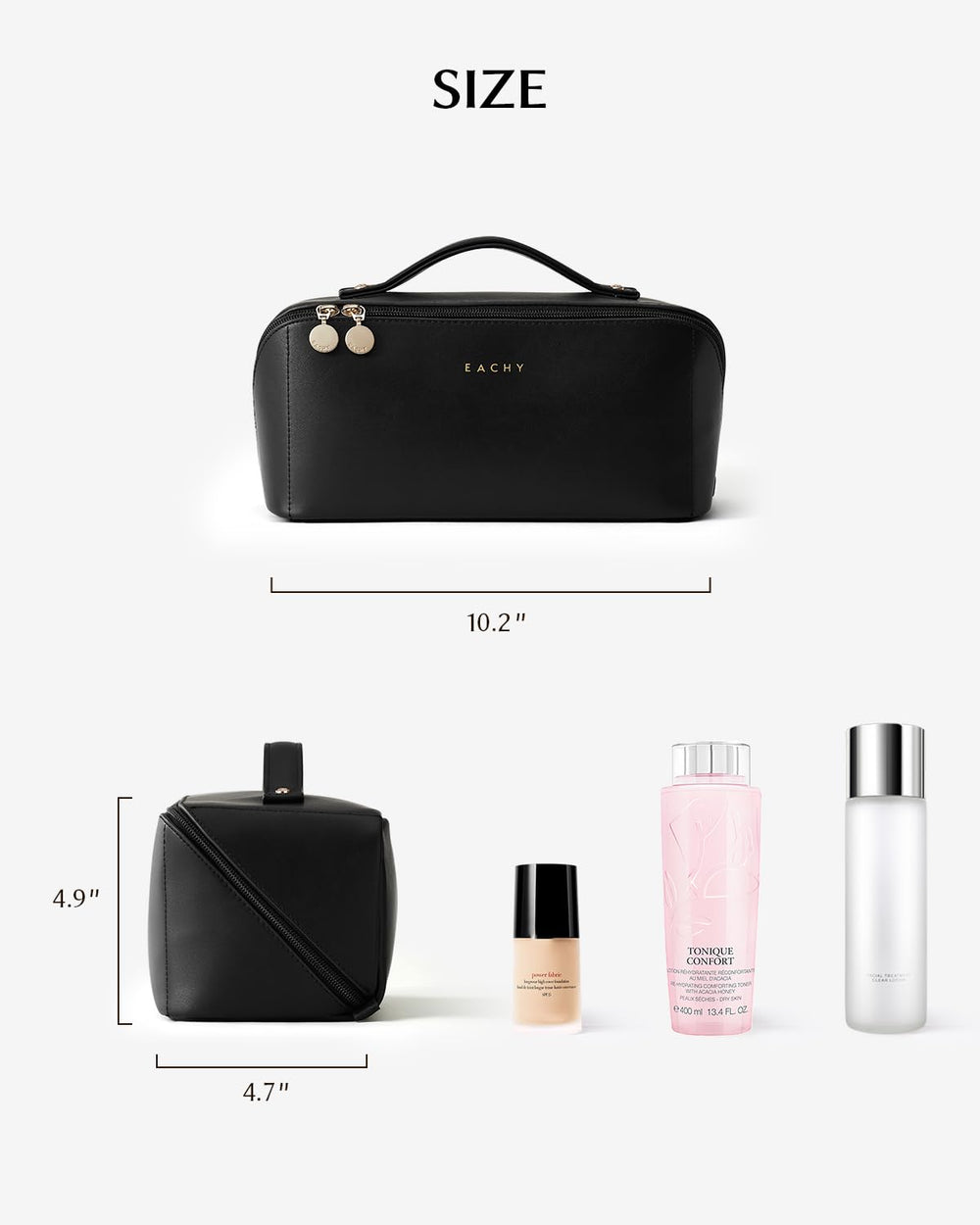 EACHY Travel Makeup Bag brush compartment with TPU keeps brushes visible and protected.