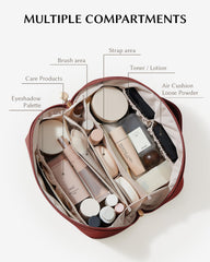 EACHY makeup bag divider inside view highlights built-in divider for quick item separation