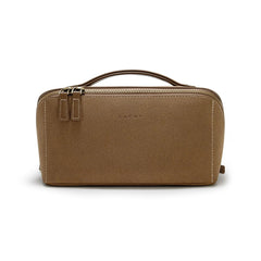 EACHY Travel Makeup Bag with faux suede texture for stylish on-the-go storage.