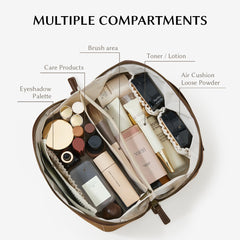 EACHY Travel Makeup Bag flat-open design demonstrates quick, easy access