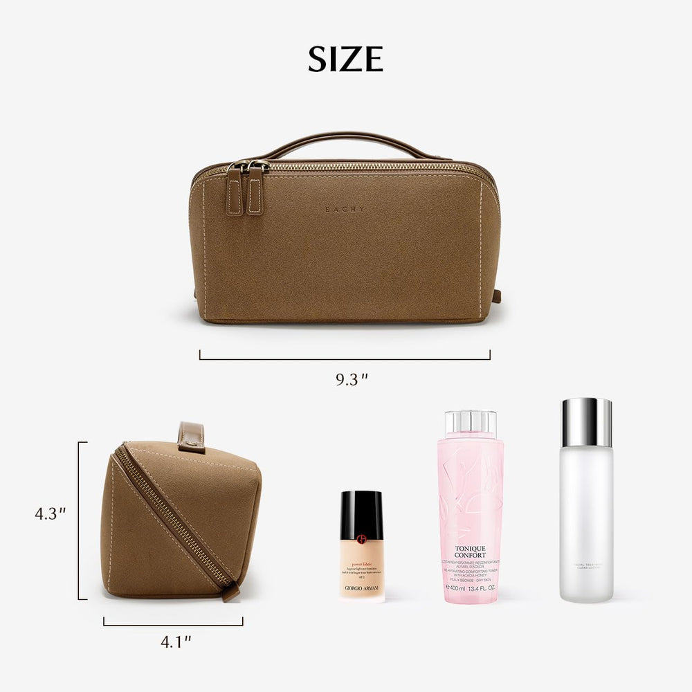 EACHY Travel Makeup Bag with a handle offers portable convenience during daily routines.
