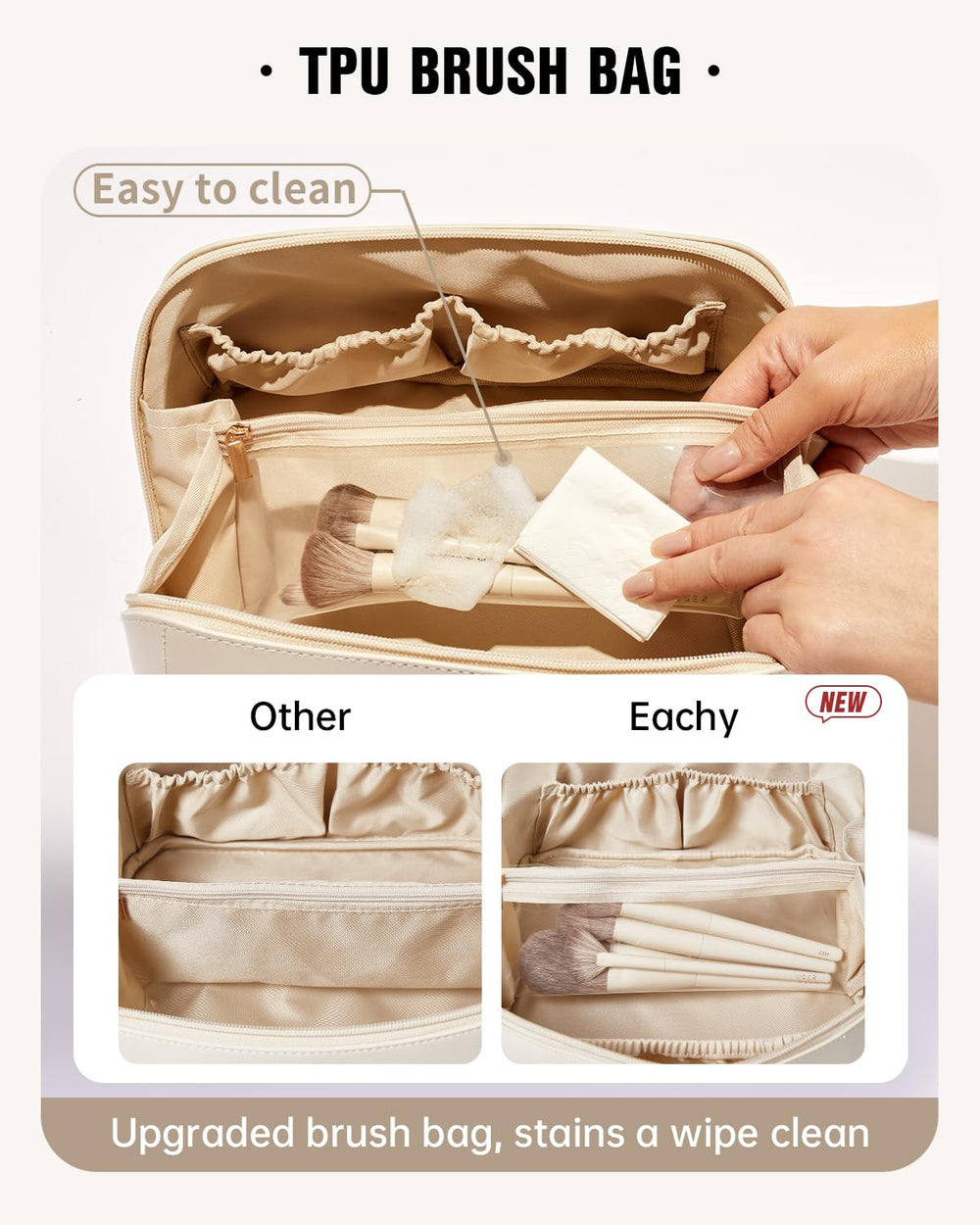 EACHY clear TPU brush compartment keeps brushes clean and visible