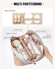 Eachy LD White makeup bag flat design shows full contents view