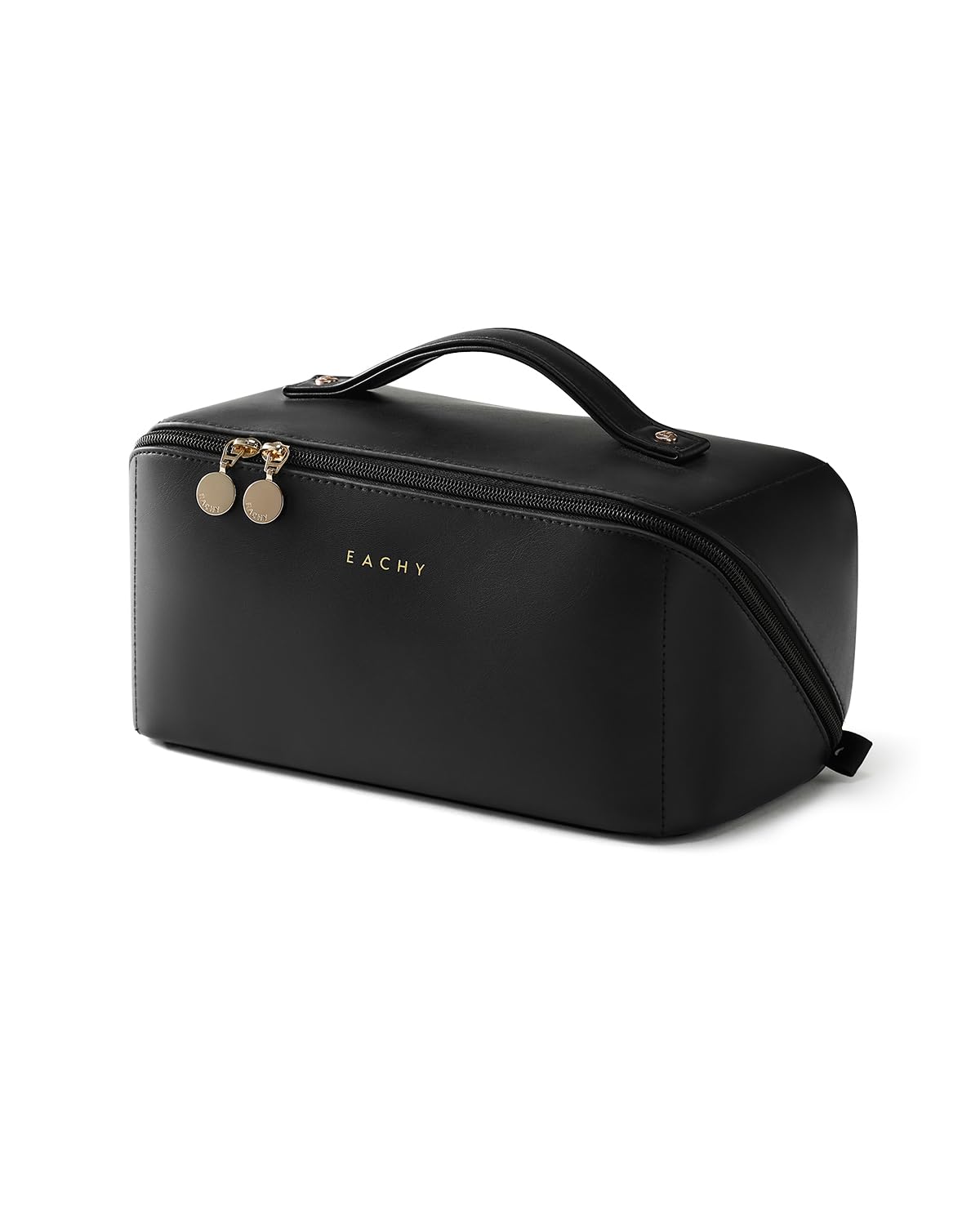 EACHY Travel Makeup Bag open flat design shows quick access for on-the-go grooming.