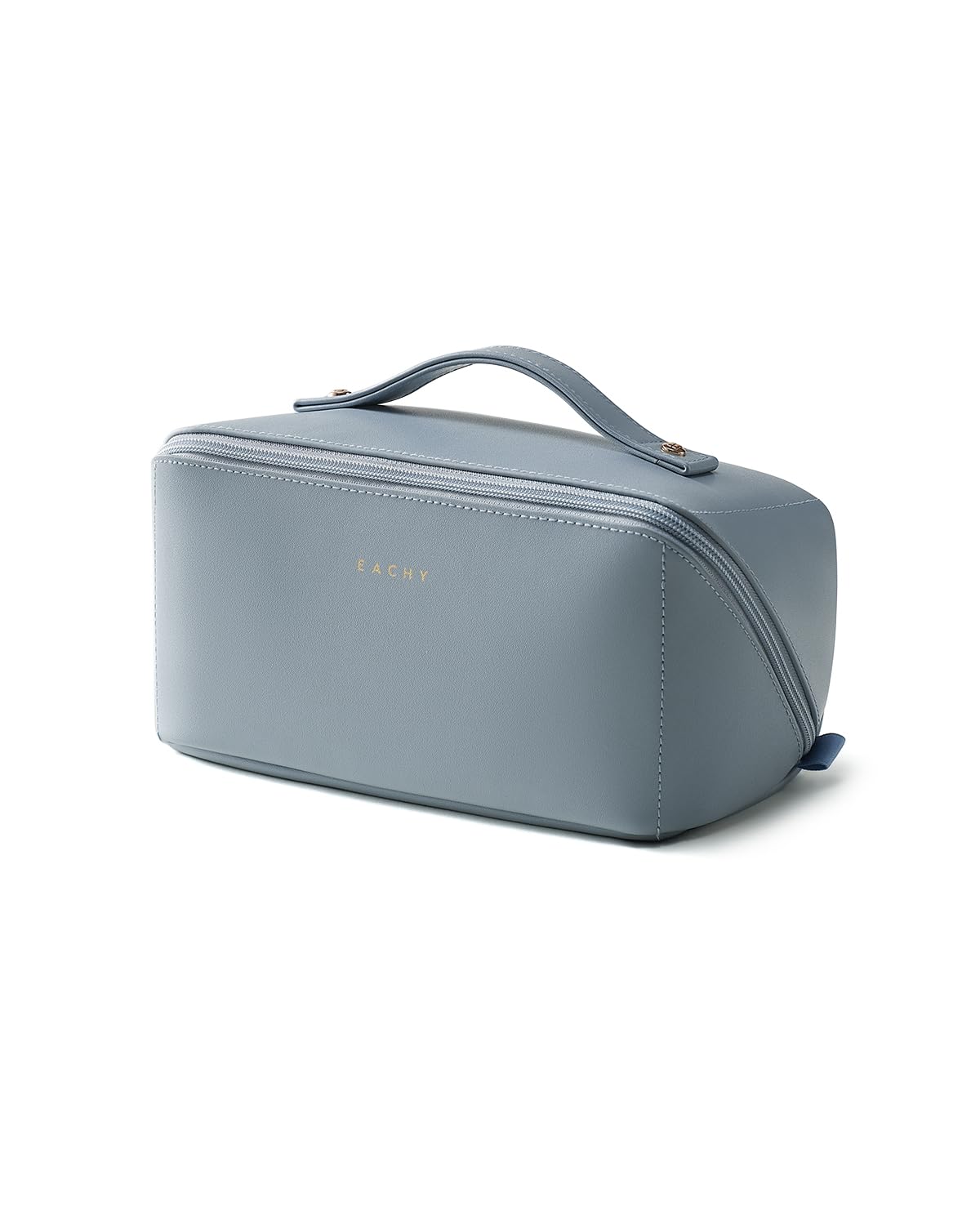 EACHY travel makeup bag open flat view for easy item visibility and access
