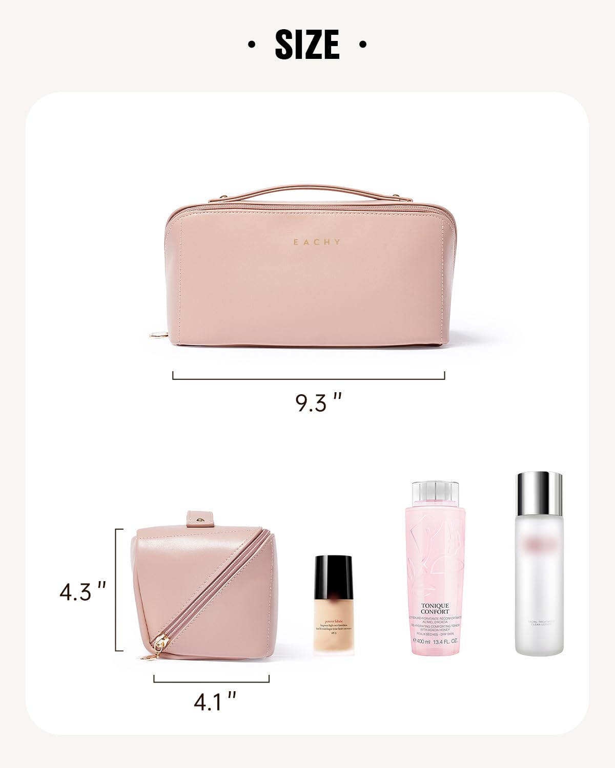 EACHY travel makeup bag pink handle for portable travel