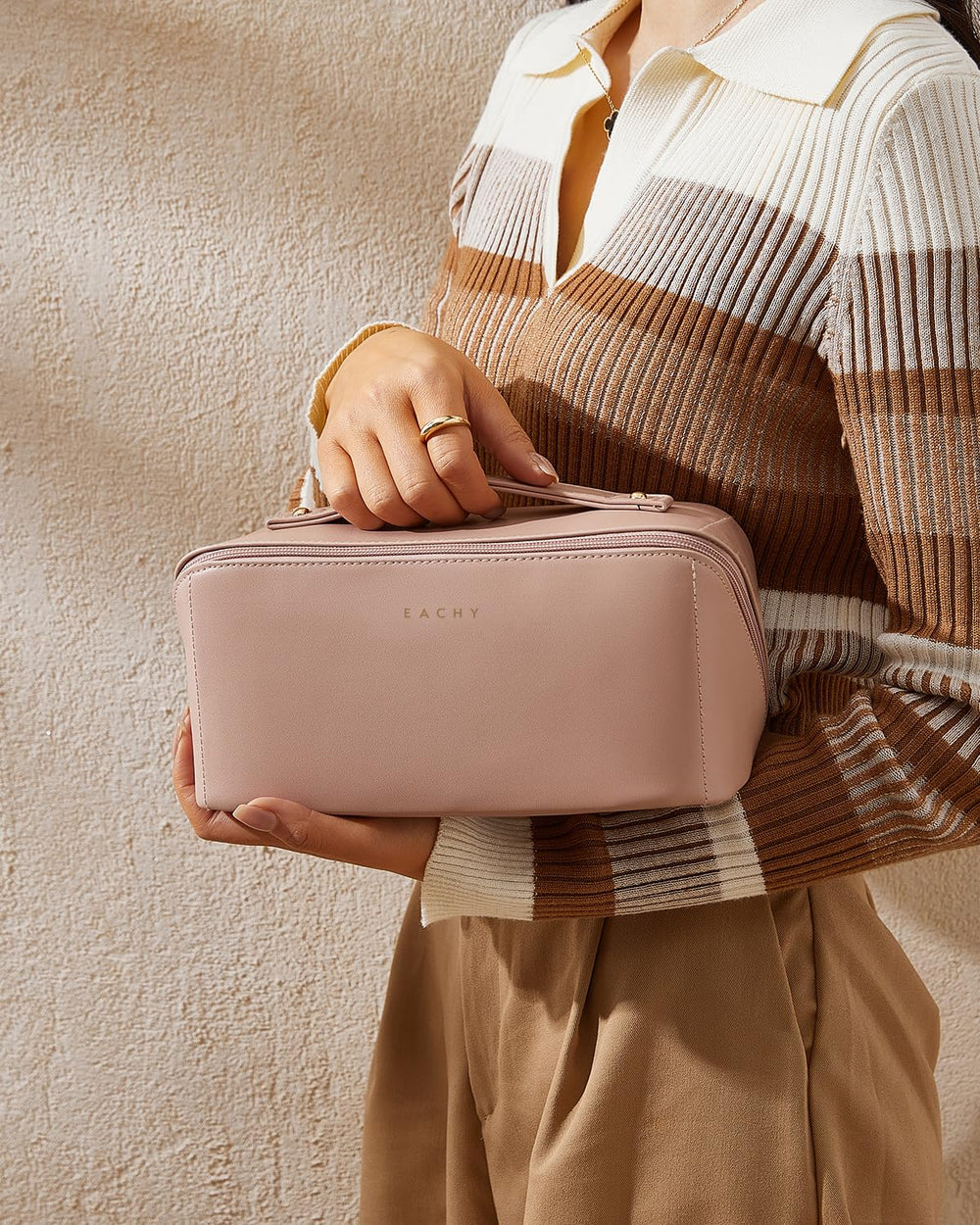 EACHY travel makeup bag pink bubble-packaged for shipping protection